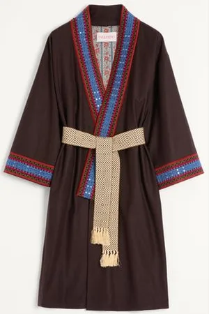 VALENTINO WOOL FLANNEL ROBE COAT WITH JACQUARD BELT Man S