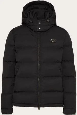 VALENTINO NYLON HOODED DOWN JACKET WITH LEATHER PATCH AND VLOGO SIGNATURE Man 44