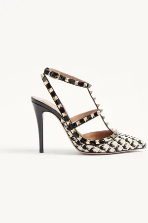 VALENTINO GARAVANI ROCKSTUD PUMP IN PIED-DE-POULE FABRIC 100MM Woman 34
