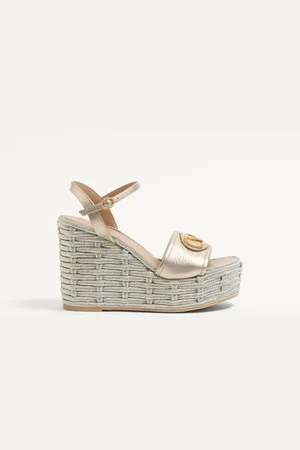 VALENTINO GARAVANI VLOGO SIGNATURE WEDGE SANDAL IN LAMINATED GRAINY CALFSKIN 120MM Woman 35