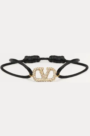 VALENTINO GARAVANI VLOGO SIGNATURE BRACELET IN COTTON AND SWAROVSKI?? CRYSTALS Woman UNI