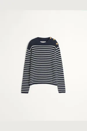 VALENTINO STRIPED COTTON CREWNECK JUMPER WITH BUTTONS ON THE SHOULDER Man 3XL