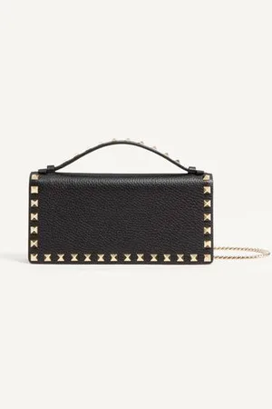 VALENTINO GARAVANI ROCKSTUD WALLET WITH CHAIN IN GRAINY CALFSKIN Woman UNI