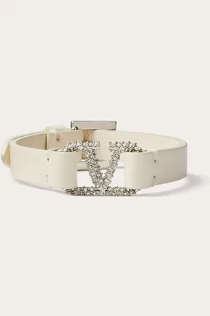 VALENTINO GARAVANI GARAVANI VLOGO SIGNATURE LEATHER AND CRYSTAL BRACELET Woman UNI