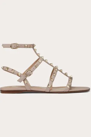 VALENTINO GARAVANI ROCKSTUD FLAT CALFSKIN SANDAL WITH STRAPS Woman 34.5