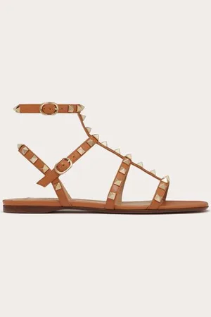 VALENTINO GARAVANI ROCKSTUD FLAT CALFSKIN SANDAL WITH STRAPS Woman 35.5