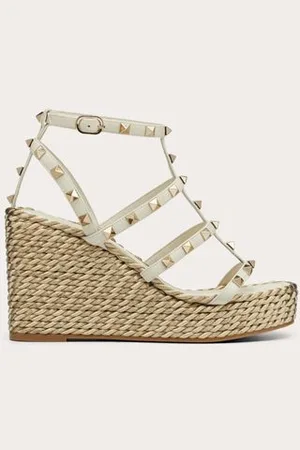 VALENTINO GARAVANI ROCKSTUD CALFSKIN WEDGE SANDAL WITH STRAPS 95 MM Woman 34
