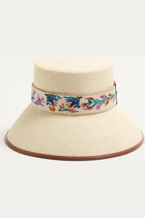 VALENTINO GARAVANI ANTIBES STRAW BUCKET HAT WITH LEATHER TRIM AND RAMAGE RIBBON Woman L