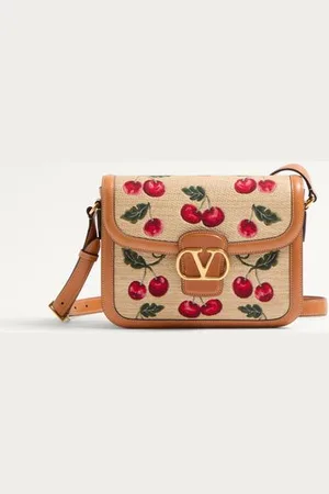 VALENTINO GARAVANI GARAVANI 9TO5 SHOULDER BAG IN JACQUARD RAFFIA WITH CHERRYFIC MOTIF Woman UNI