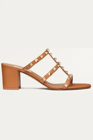 VALENTINO GARAVANI ROCKSTUD CALFSKIN LEATHER SLIDE SANDAL 60 MM Woman 34