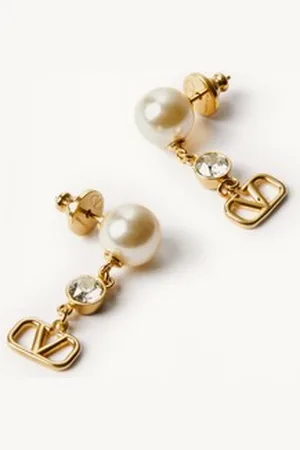 VALENTINO GARAVANI VLOGO SIGNATURE EARRINGS IN METAL, PEARL AND SWAROVSKI?? CRYSTALS Woman UNI