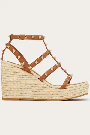 VALENTINO GARAVANI ROCKSTUD WEDGE SANDAL WITH CALFSKIN STRAPS 95MM Woman 35