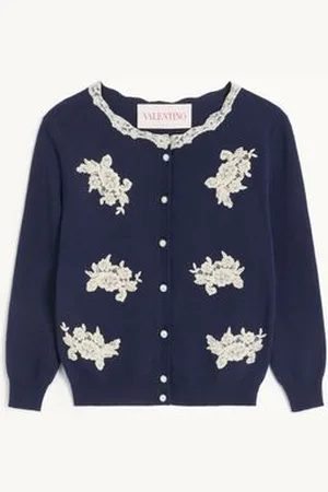 VALENTINO EMBROIDERED CARDIGAN WITH LACE INSERTS Woman L