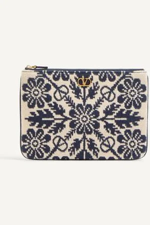 VALENTINO GARAVANI VLOGO SIGNATURE POUCH IN JACQUARD FABRIC WITH FLORAL PATTERN Woman UNI