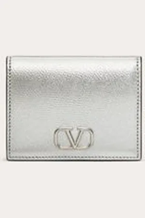 VALENTINO GARAVANI VLOGO SIGNATURE METALLIC GRAINY CALFSKIN COMPACT WALLET Woman UNI