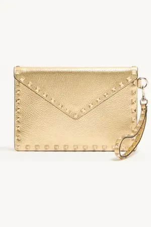 VALENTINO GARAVANI ROCKSTUD LAMINATED GRAINY CALFSKIN CLUTCH BAG Woman UNI