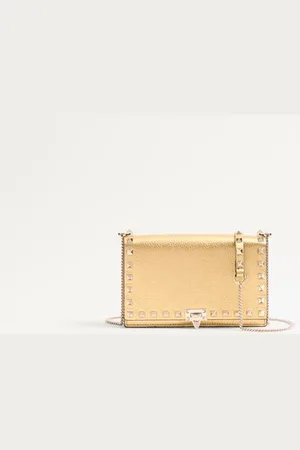 VALENTINO GARAVANI ROCKSTUD MINI CALFSKIN BAG WITH CHAIN IN LAMINATED GRAINY CALFSKIN Woman UNI