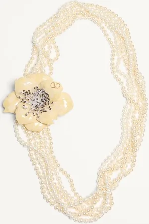 VALENTINO GARAVANI FLEUR LUMINEUSE NECKLACE IN METAL, ENAMEL, PEARLS AND FABRIC Woman UNI