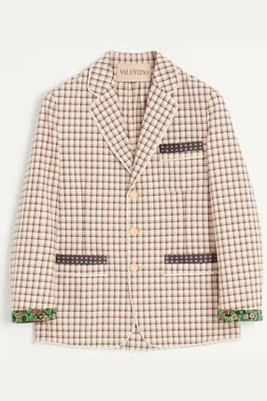 VALENTINO SINGLE-BREASTED COTTON JACKET WITH CHECK PATTERN AND PRINTED EDGES Man 44