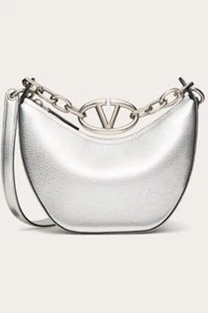VALENTINO GARAVANI VLOGO MOON MINI HOBO BAG IN METALLIC GRAINY CALFSKIN WITH CHAIN Woman UNI
