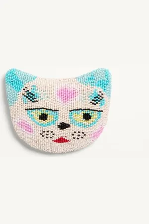 VALENTINO GARAVANI LE CHAT DE LA MAISON BROOCH IN JACQUARD FABRIC WITH RESIN BEAD EMBROIDERY Woman UNI