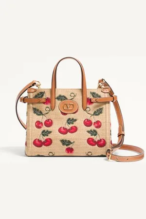 VALENTINO GARAVANI GARAVANI ANTIBES SMALL SHOPPING BAG IN JACQUARD RAFFIA WITH CHERRYFIC PATTERN Woman UNI