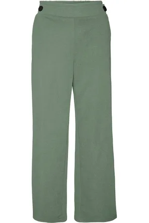 Wide Leg Side Split High Waist Trousers Verona Green, likemary