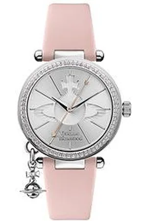 Vivienne Westwood Orb Pastelle Silver Crystal Set Dial With Orb Charm Pink Leather Strap Ladies Watch