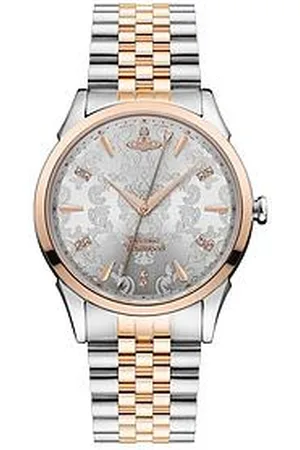 Vivienne Westwood The Wallace Silver Lace Rose Gold Detail And Crystal Embellished Dial Two Tone Stainless Steel Bracelet Ladies Watch