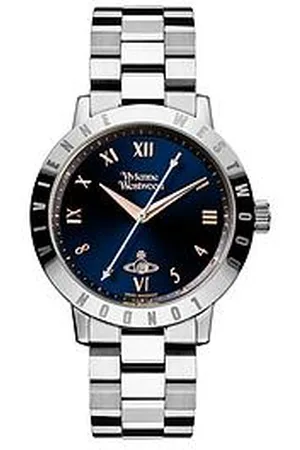 Vivienne Westwood Bloomsbury Blue And Rose Gold Detail Date Dial Stainless Steel Bracelet Ladies Watch