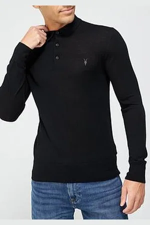 AllSaints Mode Merino Long Sleeve Knitted Polo Shirt