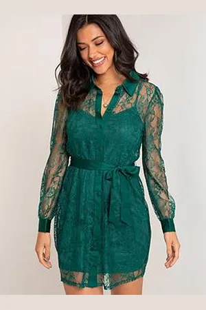 Pour Moi Clara Long Sleeve Lace Shirt Dress