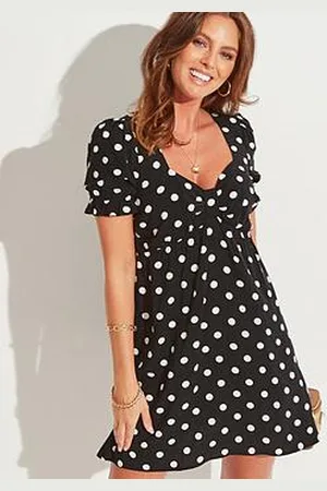Pour Moi Shirred Back Puff Sleeve Mini Beach Dress