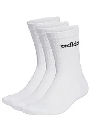 adidas Unisex 3 Pack Cushioned Linear Crew Socks - White