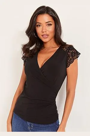 Pour Moi Julie Slinky Jersey Lace Trim Wrap Top