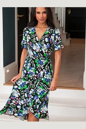 Pour Moi Megan Slinky Jersey Frill Detail Midi Wrap Dress