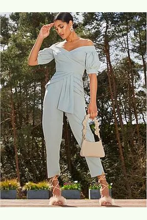 Long Bell Sleeve Pleated Jumpsuit in Cream – Chi Chi London