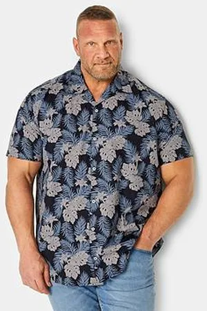BAD RHINO Poplin Leaf Print Resort Shirt