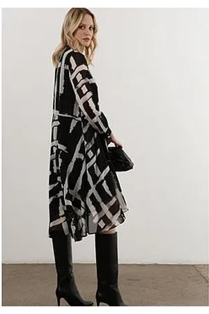Religion Abstract Print Midi Shirt Dress - Black/White