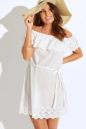 Pour Moi Cotton Broderie Bardot Mini Beach Dress