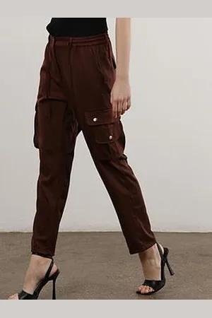 Religion Slim Leg Chocolate Cargo Trouser With Drawstring Details