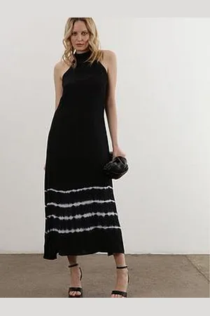 Religion Halterneck Midaxi Dress In Printed Slinky Cupro - Black