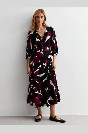 New Look Black Abstract V Neck Midaxi Dress