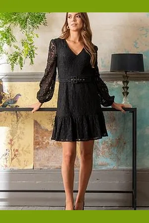 Pour Moi Lorena Corded Lace Fitted Dress With Belt