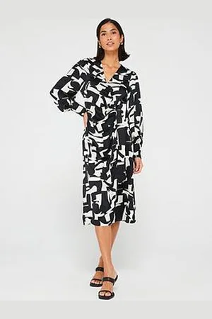Pieces® Sadies Printed Midi Dress - Black/White