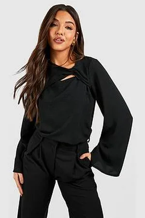 Plus Button Detail Plunge Flare Sleeve Blouse