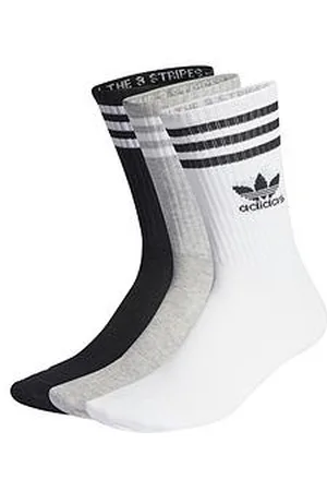 adidas Unisex 3 Pack 3 Stripes Crew Socks - White/Grey/Black