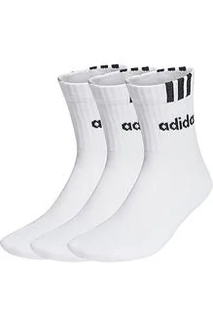 adidas Unisex 3 Pack Cushioned 3 Stripe Linear Socks - White