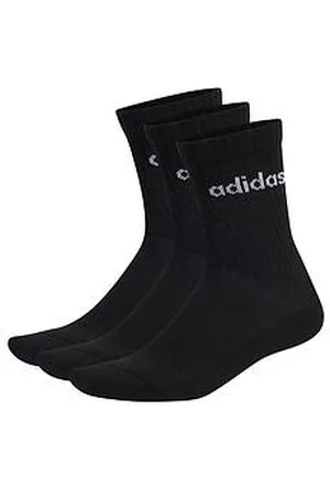 adidas Unisex 3 Pack Cushioned Linear Crew Socks - Black