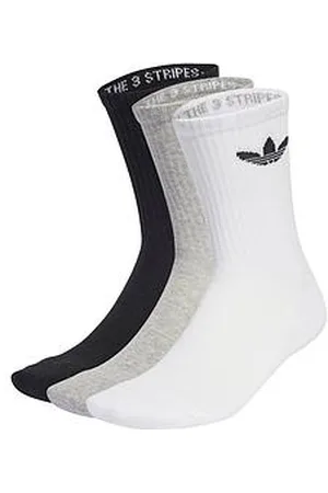 adidas Unisex 3 Pack Trefoil Crew Cushioned Socks - White/Grey/Black